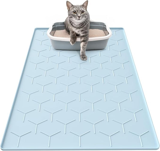 Silicone Cat Litter Trapping Mat, Large Waterproof 34" X 22" Cat Litter Box Mat by Garoopion