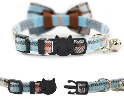 Cat Collar Breakaway with Bell and Bow Tie, Plaid Design Adjustable Safety - Image 3