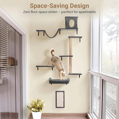 Cat Wall Shelves, 5-in-1 Cat Furniture Set, Wooden Cat Climber - Image 4