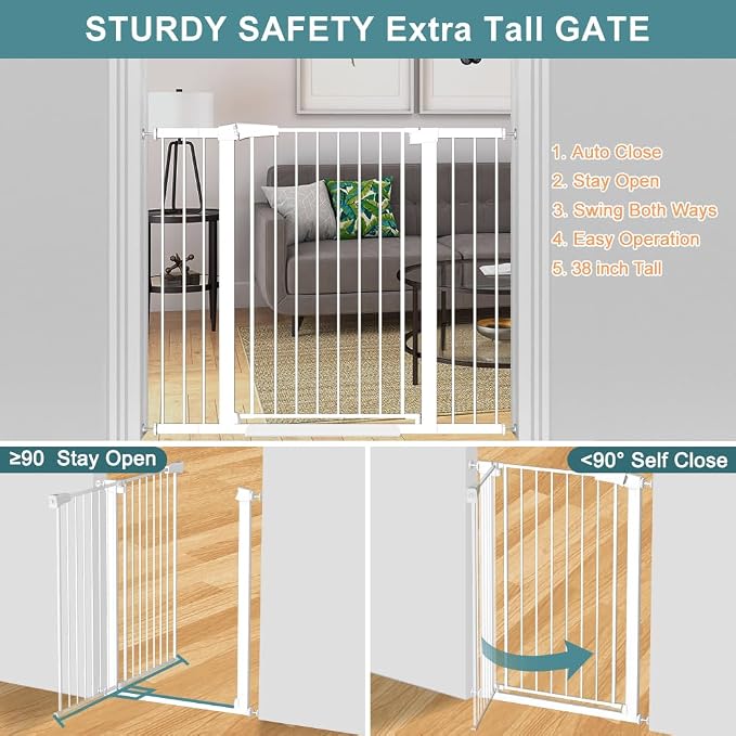 Fairy Baby 38" Extra Tall Baby Gate, 29.5"-40.5" Extra Wide Pet Gate - Image 7