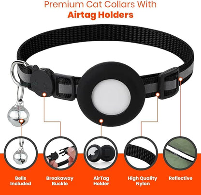 Reflective Cat Collar with AirTag Holders, with Bells, Solid & Safe Collars - Image 2