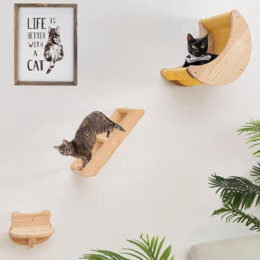 Cat Shelf for Wall Hammock Climbing Shelves and Perches Solid Wood Cat Steps by HAPYKITYS
