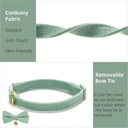 Soft Corduroy Cat Collar, Plaid Pattern, - Image 5