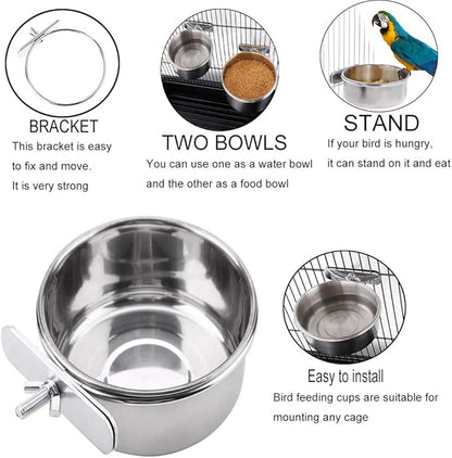 PINVNBY Parrot Feeding Cups Birds Food Dish Stainless Steel Parrot Feeders - Image 5