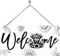 Welcome Sign for Front Door, Welcome Decor Wooden Hanging Sign, Highland Cow by corner+wind