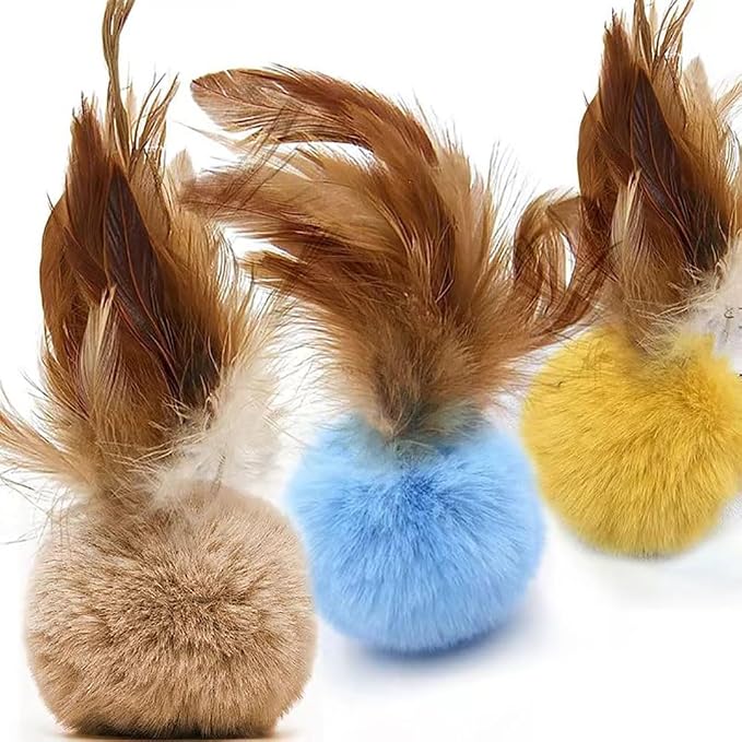 Cat Toys for Indoor Toys, Rainbow Cat Wand Toys, Feather Flips Plush Ball Cat - Image 3