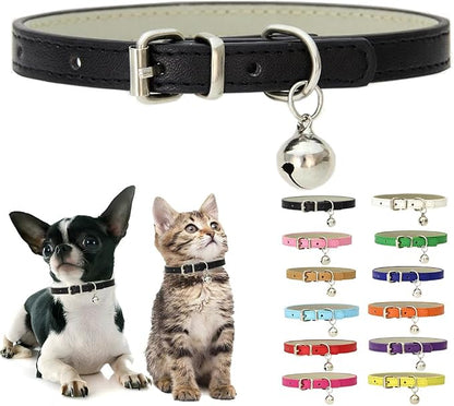 Black XS Dog Collar with Bell, Soft Pu Leather Cat Collars Adjustable Buckle by Weimostar