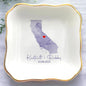Custom State Location Map Engaged Ring Dish, Ring Holder Dish Engagement Gift by Anniversaree