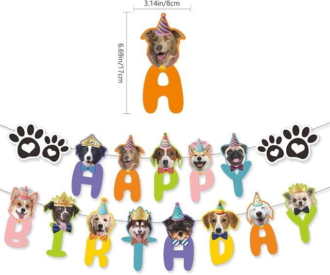 Dog Boy Birthday Party Outfits, Birthday Hat, Bow Tie, Happy Birthday Banner - Image 4