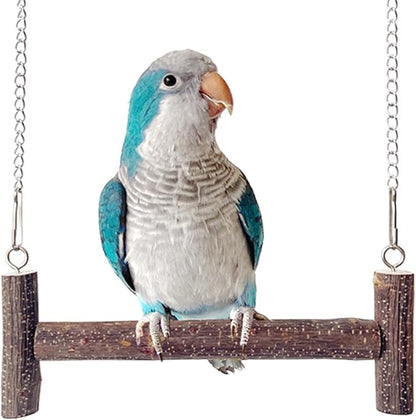 Natural Wood Parakeet Swing Toy, Budgie Wooden Perch Stand, Small and Medium by DEMONTALK