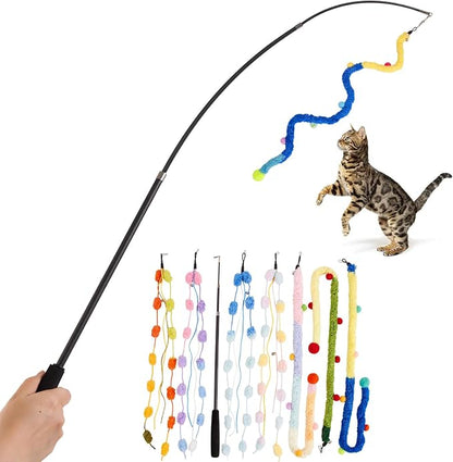 Cat Wand Toy, Long Interactive Wand Toys by PATTEPOINT