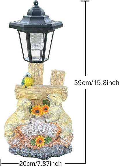 Outside Dog Statue with Solar Lantern, Garden Welcome Sign Dog Solar Figurines - Image 3