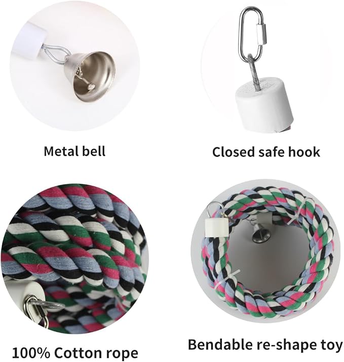 65inch Cotton Bendable Rope Perch Swing Bird Chew Toys Amazon Parrots Cage Toys - Image 5