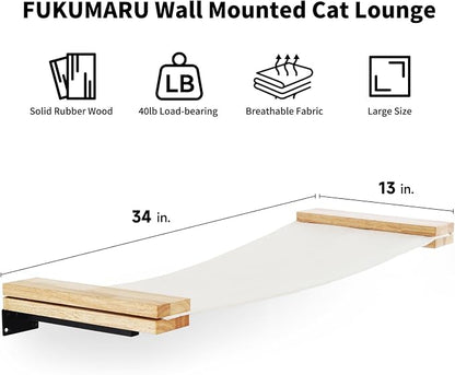 FUKUMARU Cat Wall Furniture, 34 x 13 inch Cats Hammock Shelves, Rubberwood - Image 2
