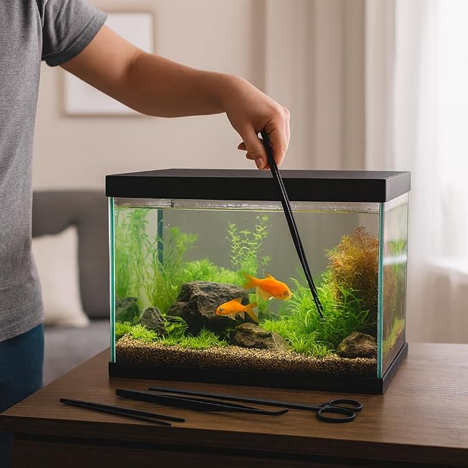 Mandala Crafts 15 Inches Black Stainless Steel Straight and Curved Aquarium - Image 5