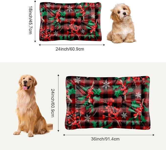 Festive Berry Snowflake Dog Crate Pad Dog Crate Bed Waterproof Pet Bed - Image 6