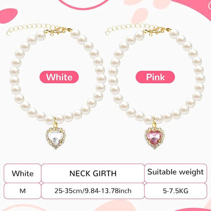 2pcs Cute Girl Cat Collar, Fancy Dog Pearl Necklace Collars Adjustable Pearl - Image 5