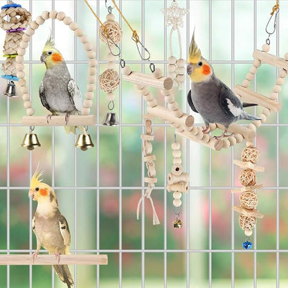 Bird Parrot Swing Toys, Chewing Standing Hanging Perch Hammock Climbing Ladder - Image 2