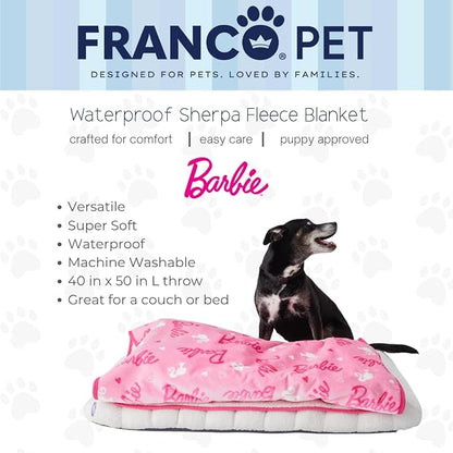 Franco Pet Barbie Super Soft Cozy Waterproof Sherpa-Backed Blanket Throw - Image 2