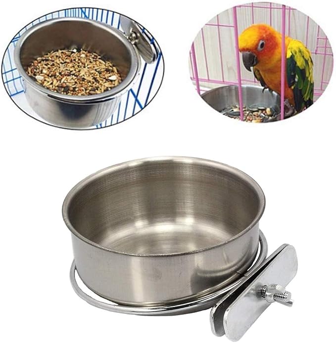 PINVNBY 2PCS Parrot Feeding Cups Birds Food Dish Stainless Steel Parrot Feeders - Image 5