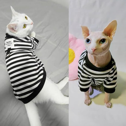 Autumn Dog Hoodies with Leash Ring Warm Striped Puppy Shirt - Image 3