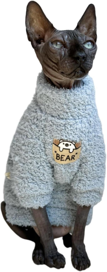 Sphynx Cat Clothes Hairless Cat Super Soft Warm Fleece T Shirt Elastic Winter - Image 2
