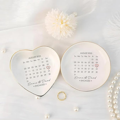 Custom Date Calendar Ring Dish Engagement Gift, Announcement Engaged Trinker - Image 5