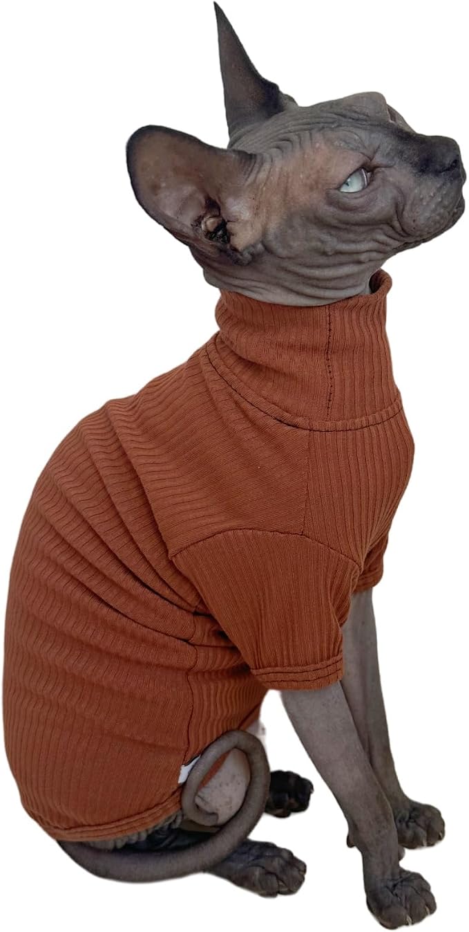 Sphynx Hairless Cats Shirt Cotton Cat Turtleneck Sweater Pullover Kitten - Image 3