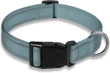 Reflective Dog Collar with Buckle Adjustable Safety Nylon Collars by BOOMIBOO