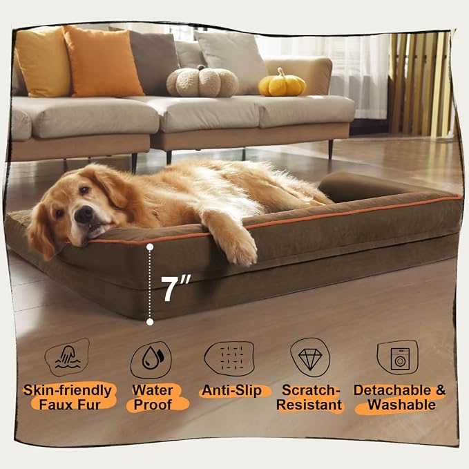 Large Dog Bed Orthopedic Washable: Extra Brown Large Big Dog Bed - Image 6