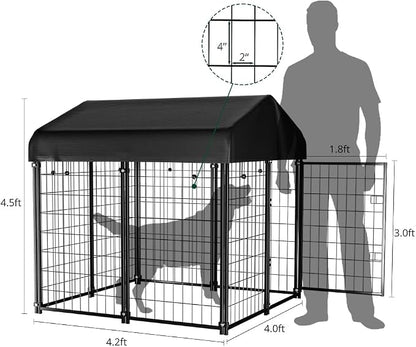 Dog Kennel Outside with Roof, Heavty Duty Welded Dog Crate Playpen with - Image 2