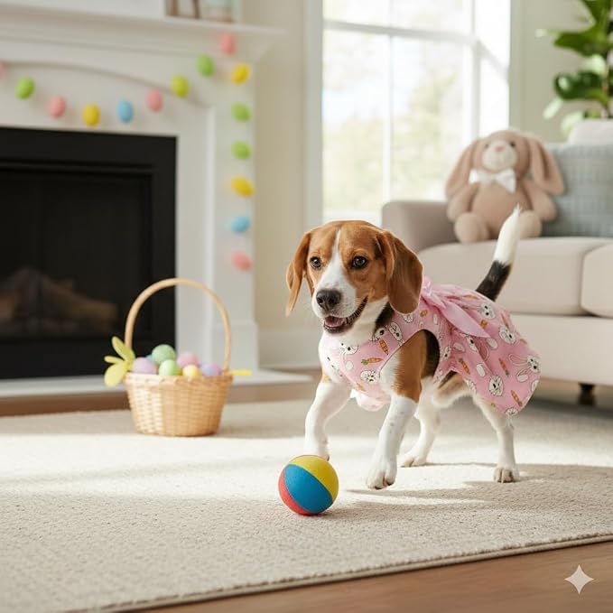 Easter Dog Dress with Bunny & Carrot Print, Festive Holiday Pink Spring Pet - Image 8
