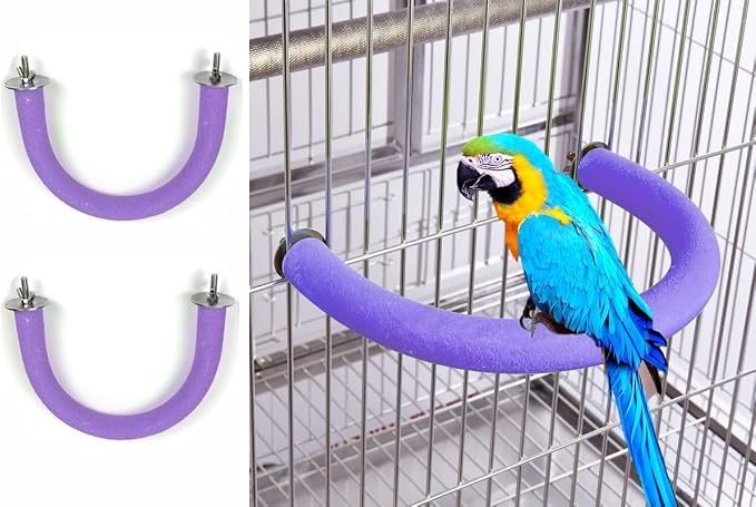 2Pcs 6.1Inch Purple U Shape Rough-surfaced Sands Stick Bird Perches Bird Cage by OSWINMART