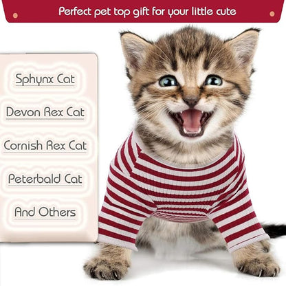 DENTRUN Hairless Cats Shirt Breathable Cat Daily Wear Clothes Stripe Vest - Image 6