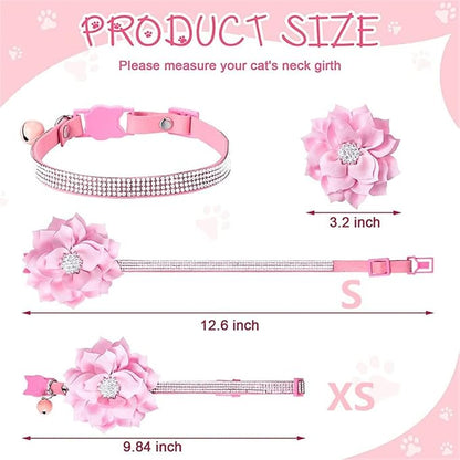Cat Collars, Rhinestone for Girl Cats Bling Kitten Flower Adjustable Breakaway - Image 3