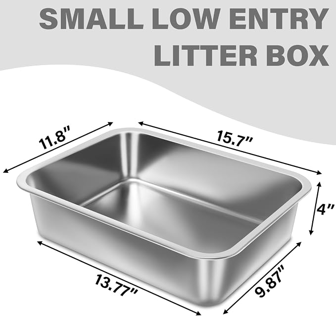 Small Stainless Steel Litter Box, 15.7"x11.8"x4" Kitten Litter Box, Easy Clean - Image 2