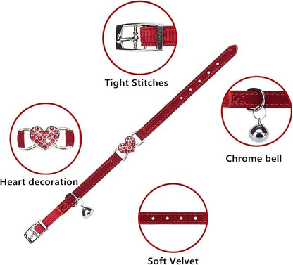 Heart Bling Cat Collar with Safety Belt and Bell Adjustable 8-10 inches - Image 4