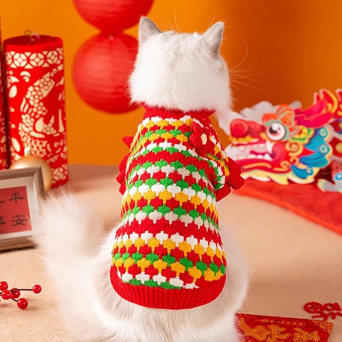 Small Dog Sweater, Knitted Tulip Cat Sweater, Warm Thick Holiday Puppy Clothes - Image 3