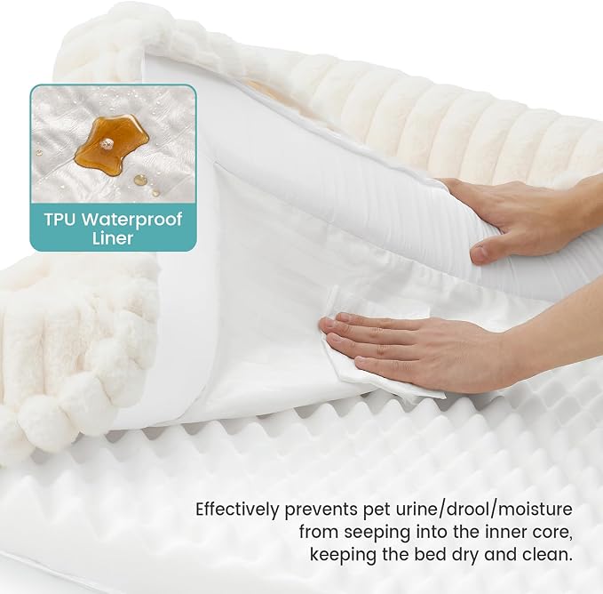 Cute Dog Bed for Medium Dogs, Faux Rabbit Fur Orthopedic Foam Dog Bed - Image 8