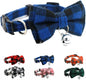 Blue Plaid Bow Dog Collar with Bell, Breakaway Cat Bell Collar with Bowtie by YOUALSO