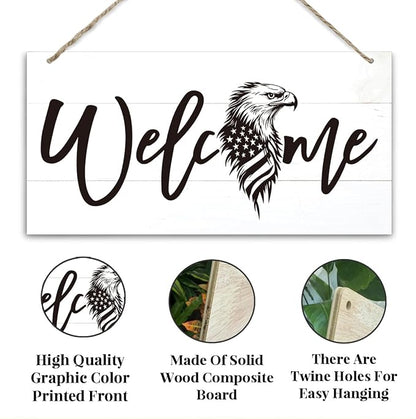 Welcome Sign for Front Door, Welcome Decor Wooden Hanging Sign, Patriotic Theme - Image 3