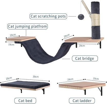 Cat Wall Shelves, Solid Wood Cat Wall Furniture Set, - Image 6
