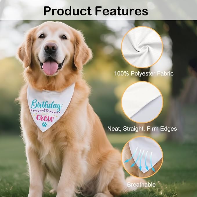 Birthday Crew White Dog Bandana, Cute Pet Scarf - Image 3