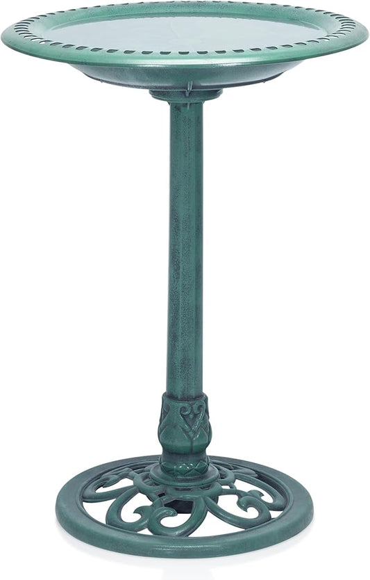 Alpine Corporation TEC116 Outdoor Aged Green Pedestal Birdbath by AlpineCorporation