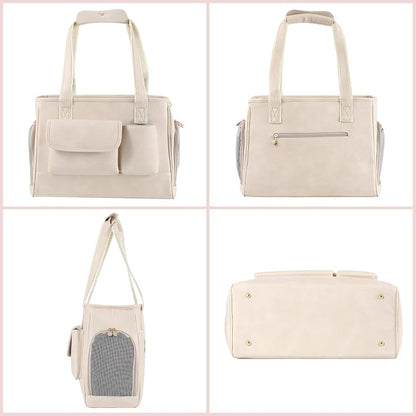 Dog Carrier Purse, Fashion Leather Pet Carrier Bag, Airline Approved Soft Sided - Image 4