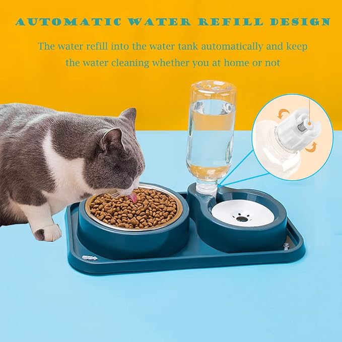 Double Dog Cat Bowl Set with Automatic Water Dispenser, Stainless Steel - Image 3