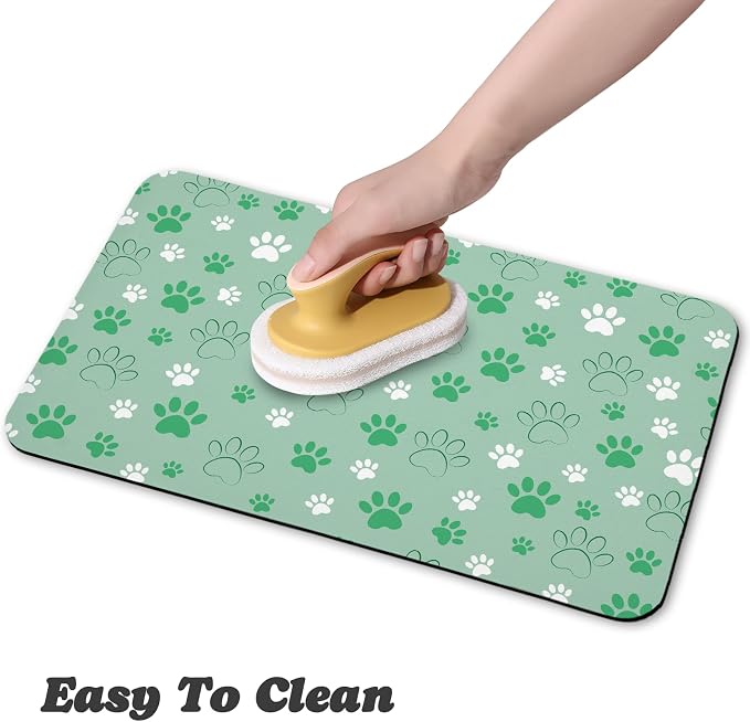 Dog Food Mat, Absorbent Water Bowl Mats Cat Pet Feeding Placemats Green 16 * 24 - Image 4