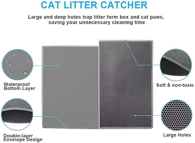 Pieviev Cat Litter Mat Double Layer Waterproof Urine Proof Trapping Mat 1 Pack) - Image 2