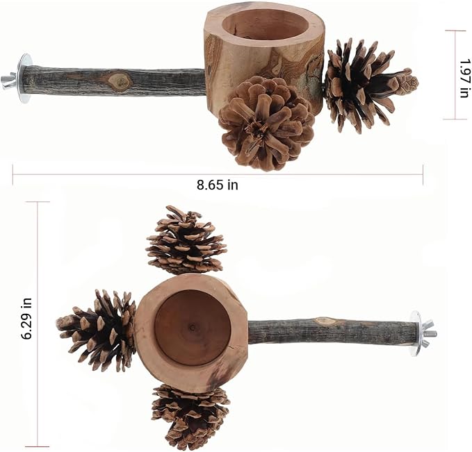 Bird Perch with Feeder for Cage & Chew Toys Pinecones - Image 4