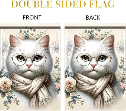 Cat Garden Flag 12x18 Inch Double Sided Outdoor Yard Banner White Cat - Image 3